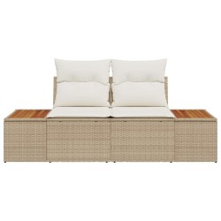 Canapé de jardin 2 places avec coussins Beige Rotin Poly 