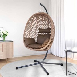 Panier chaise œuf suspendue avec support café en poly rattan 