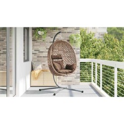 Panier chaise œuf suspendue avec support café en poly rattan 