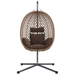 Panier chaise œuf suspendue avec support café en poly rattan 
