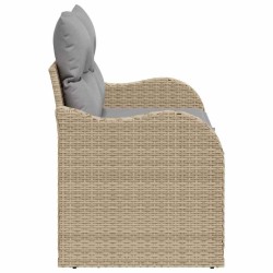 canapé de jardin 2 places avec rangement et coussins beige en poly rotin 