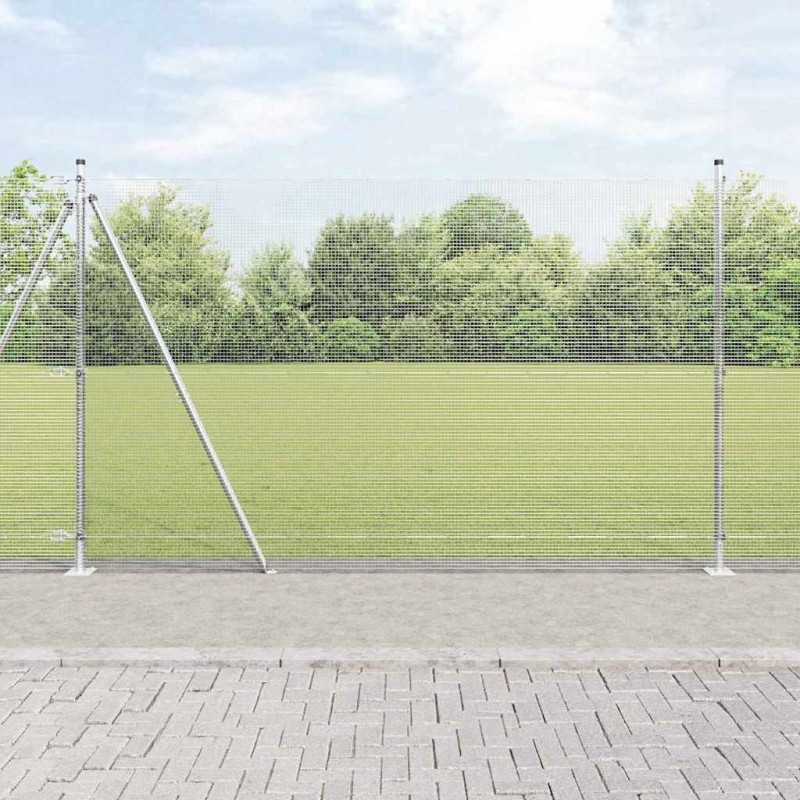 Clôture en fil soudé avec 13 poteaux à fond plat 1.4x25 m Acier galvanisé 