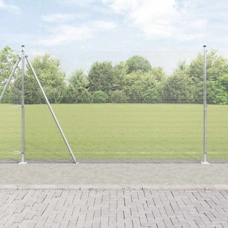 Clôture en fil soudé avec 13 poteaux à fond plat 1.4x25 m Acier galvanisé 
