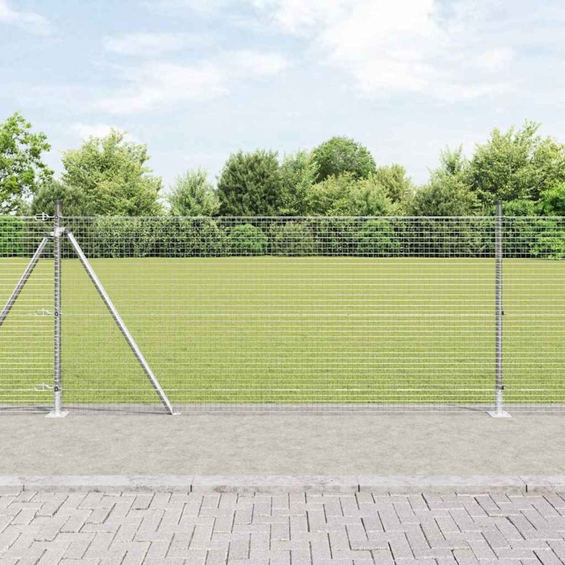 Clôture en fil soudé avec 13 poteaux flanqués 0.8x50 m en acier galvanisé 