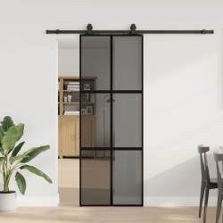 Porte coulissante kit quincaillerie noir 76x205 cm verre trempé 