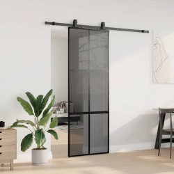Porte coulissante kit quincaillerie noir 76x205 cm verre trempé 