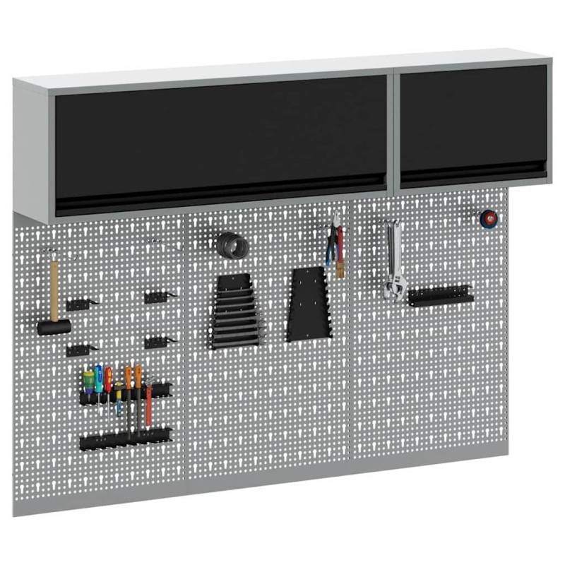 Ensemble de Cabinet à Outils et Panneau perforé de 5 Pièces Noir en Métal 