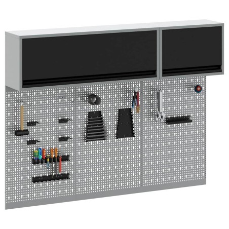 Ensemble de Cabinet à Outils et Panneau perforé de 5 Pièces Noir en Métal 