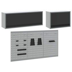 Ensemble de Cabinet à Outils et Panneau perforé de 5 Pièces Noir en Métal 
