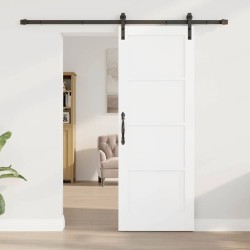Porte coulissante avec kit de quincaillerie blanche 73.5x198.5 cm en bois massif de pin 
