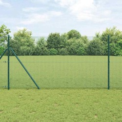 Clôture en fil soudé avec 13 poteaux verts 1,4x25 m en acier 
