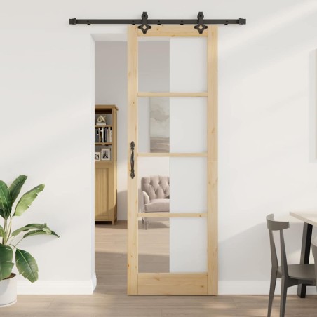 Porte Coulissante avec Kit de Quincaillerie 78x232 cm Bois Massif de Pin 