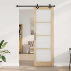 Porte Coulissante avec Kit de Quincaillerie 78x232 cm Bois Massif de Pin 