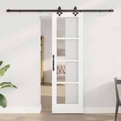 Porte Coulissante avec Ensemble de Matériel Blanc 61x198,5 cm Bois Massif Pin 