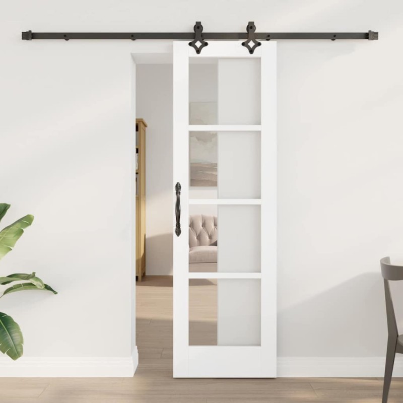 Porte Coulissante avec Ensemble de Matériel Blanc 61x198,5 cm Bois Massif Pin 
