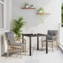 Ensemble de jardin 3 pièces avec coussins en poly rotin beige 