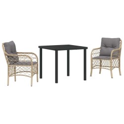 Ensemble de jardin 3 pièces avec coussins en poly rotin beige 