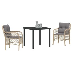 Ensemble de jardin 3 pièces avec coussins en poly rotin beige 