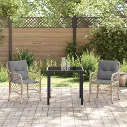 Ensemble de jardin 3 pièces avec coussins en poly rotin beige 