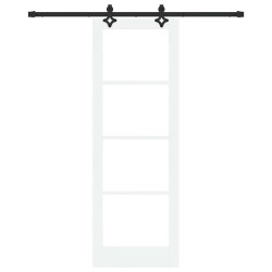 Porte coulissante avec quincaillerie 'ORKDAL'en blanc, bois massif et verre 