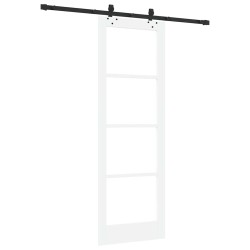 Porte coulissante avec quincaillerie 'ORKDAL'en blanc, bois massif et verre 
