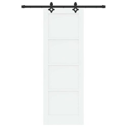 Porte coulissante avec kit de quincaillerie "ORKDAL" en pin massif blanc 