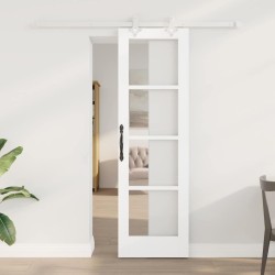 Porte coulissante avec matériel blanc 61x198,5 cm en bois massif de pin 