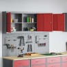 Set de Cabinet à Outils et de Panneaux à Épingles de 5 Pièces Monté au Mur en Métal Rouge 