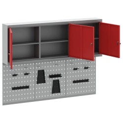 Set de Cabinet à Outils et de Panneaux à Épingles de 5 Pièces Monté au Mur en Métal Rouge 
