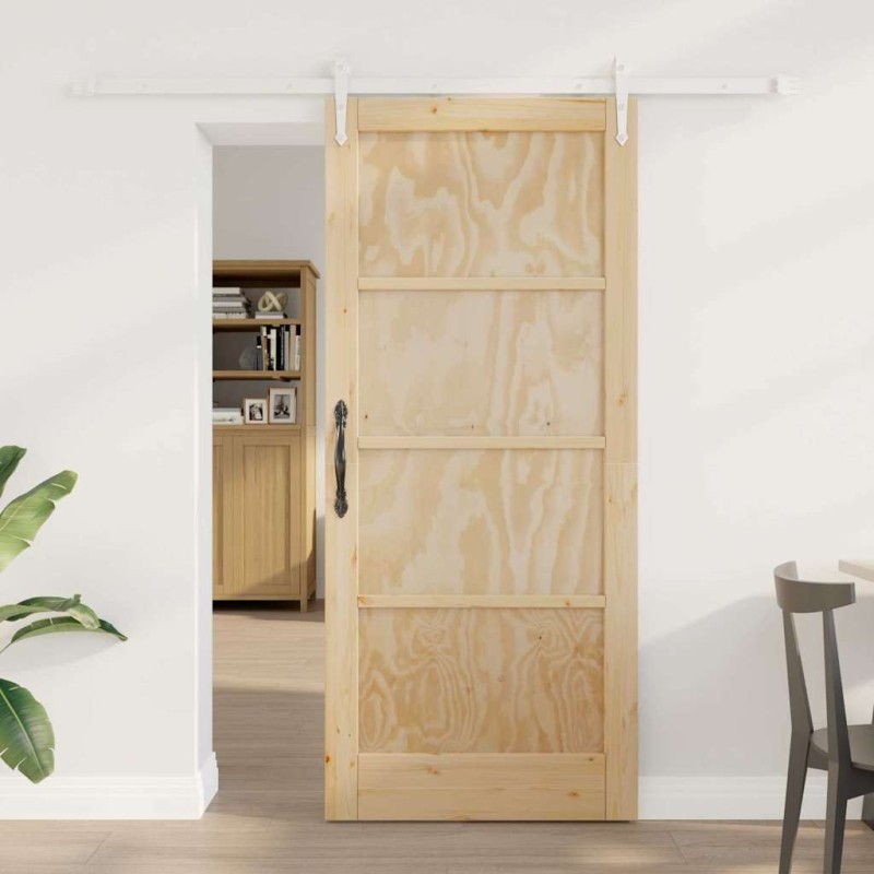 Porte Coulissante avec Quincaillerie 78x202 cm Bois Massif de Pin 