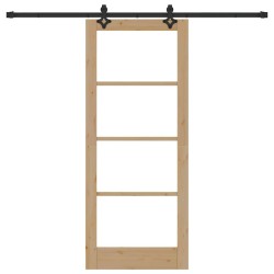 Porte Coulissante avec Ensemble de Quincaillerie 83x202 cm en Bois Massif de Pin 