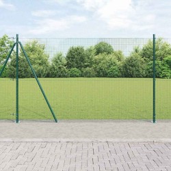 Clôture en fil soudé avec 13 poteaux verts à rebord 1,5x25 m en acier 