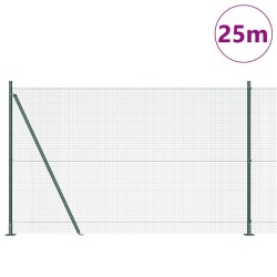 Clôture en fil soudé avec 13 poteaux verts à rebord 1,5x25 m en acier 