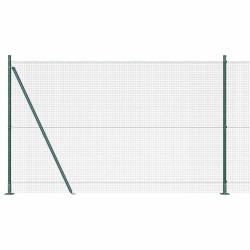 Clôture en fil soudé avec 13 poteaux verts à rebord 1,5x25 m en acier 