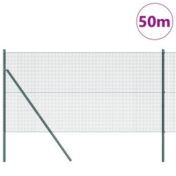 Clôture en Fil Soudé avec 13 Poteaux Verte 1x50 m Acier 