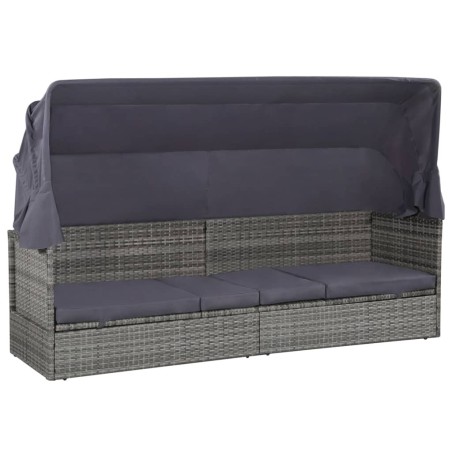 Lit de jardin avec auvent Gris 205x62 cm Résine tressée 