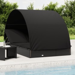 Transat 2 places avec toit rond noir 211x112x140 cm 