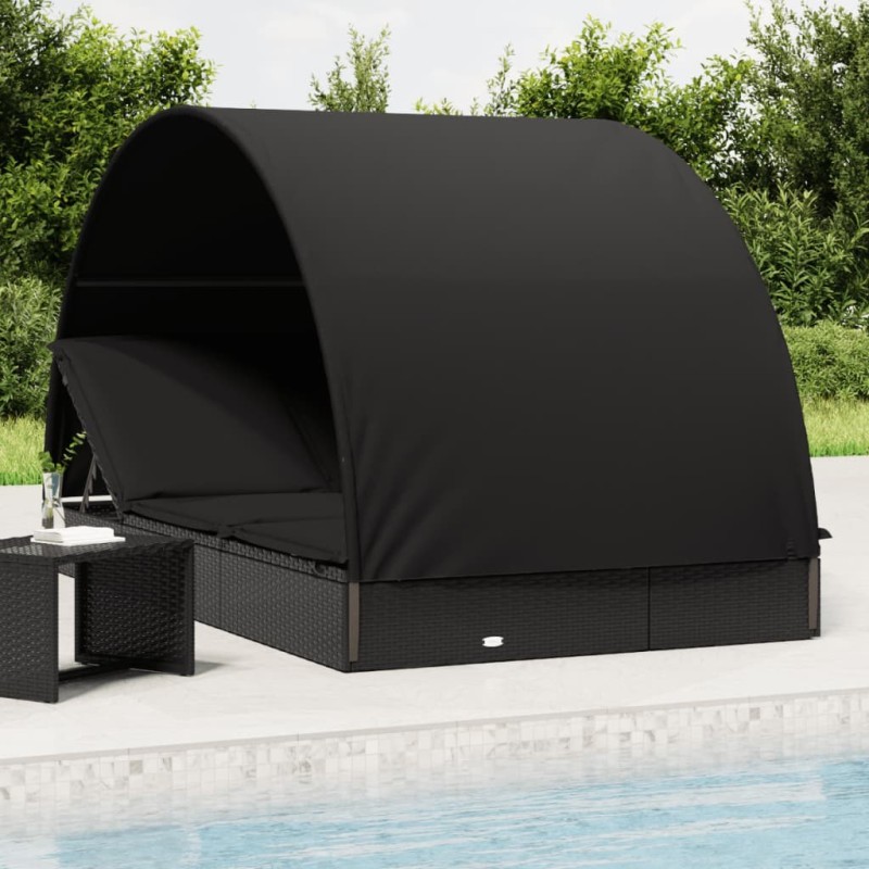 Transat 2 places avec toit rond noir 211x112x140 cm 