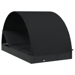 Transat 2 places avec toit rond noir 211x112x140 cm 