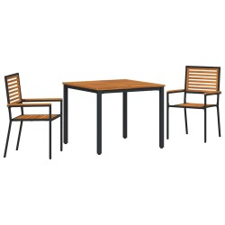 Ensemble de salle à manger de jardin 3 pièces Noir Poly Rattan Acacia 