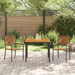 Ensemble de salle à manger de jardin 3 pièces Noir Poly Rattan Acacia 
