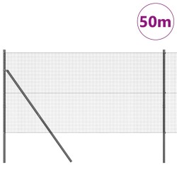 Clôture en Fil Soudé avec 13 Piquets Gris 1x50 m Acier 