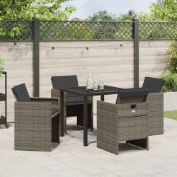 Ensemble de jardin 5 pièces avec coussins gris en rotin poly 