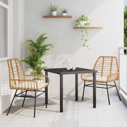 Set de salle à manger de jardin 3 pièces avec coussins en rotin synthétique brun. 