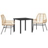 Set de salle à manger de jardin 3 pièces avec coussins en rotin synthétique brun. 