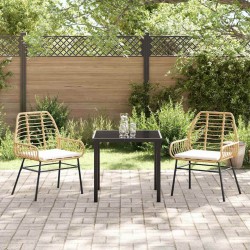 Set de salle à manger de jardin 3 pièces avec coussins en rotin synthétique brun. 