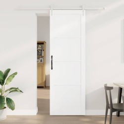 Porte coulissante avec quincaillerie blanche 78x232 cm en bois de pin massif 