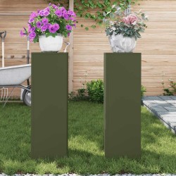 Supports de Plantes d'Extérieur Pilier 2 pcs Vert Olive 24x24x75 cm Acier 