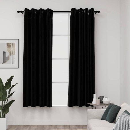 Rideaux occultants Aspect lin avec œillets 2 pcs Noir 140x175cm 