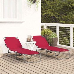 Chaise longue pliable 2 pcs portable rouge en tissu Oxford 600D 